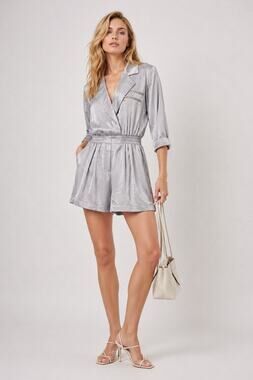 Isabel Lu 100% Silk Silver Satin Utility Romper Women’s Large